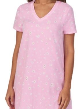 Cuddl Duds Women's Printed Short-Sleeve Sleepshirt, Pink/Floral Print XL, NWT
